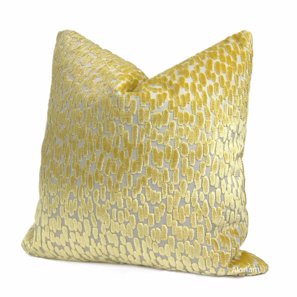 Bellini Canary Yellow Large Cut Velvet Dots Pillow Cover