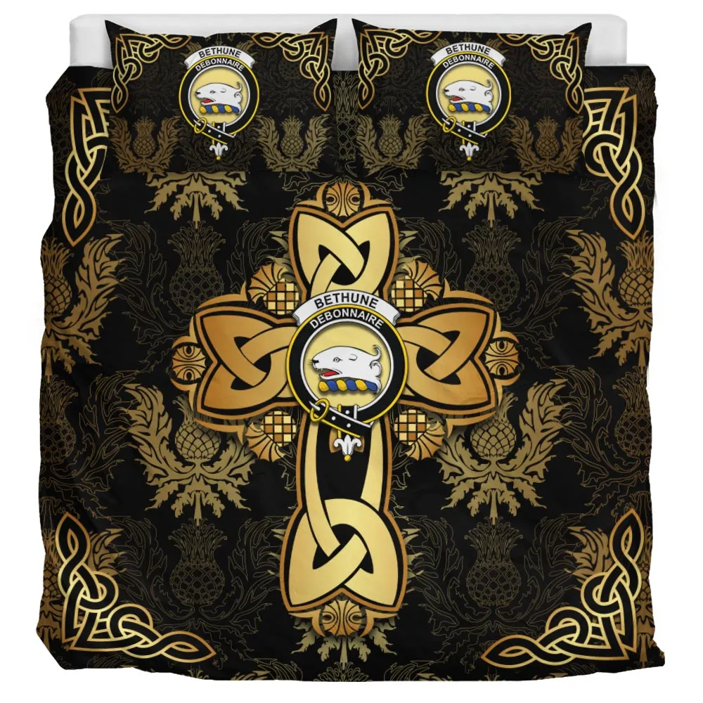 Bethune Clan Bedding Sets Gold Thistle Celtic Style