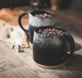 Black Pottery Coffee Cup, Ceramic Coffee Mug, Latte Coffee Cup, Handmade Coffee Cup, Large Tea Cup