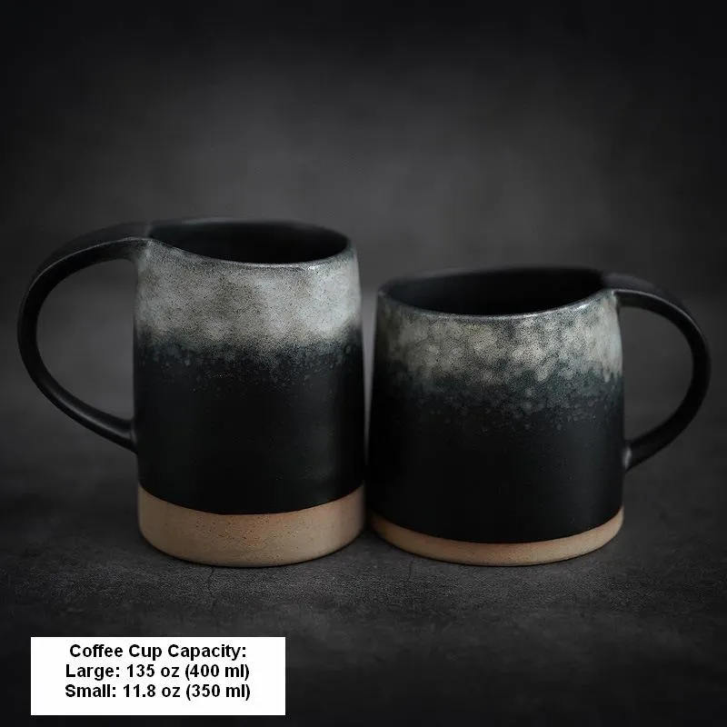 Black Pottery Coffee Cup, Ceramic Coffee Mug, Latte Coffee Cup, Handmade Coffee Cup, Large Tea Cup