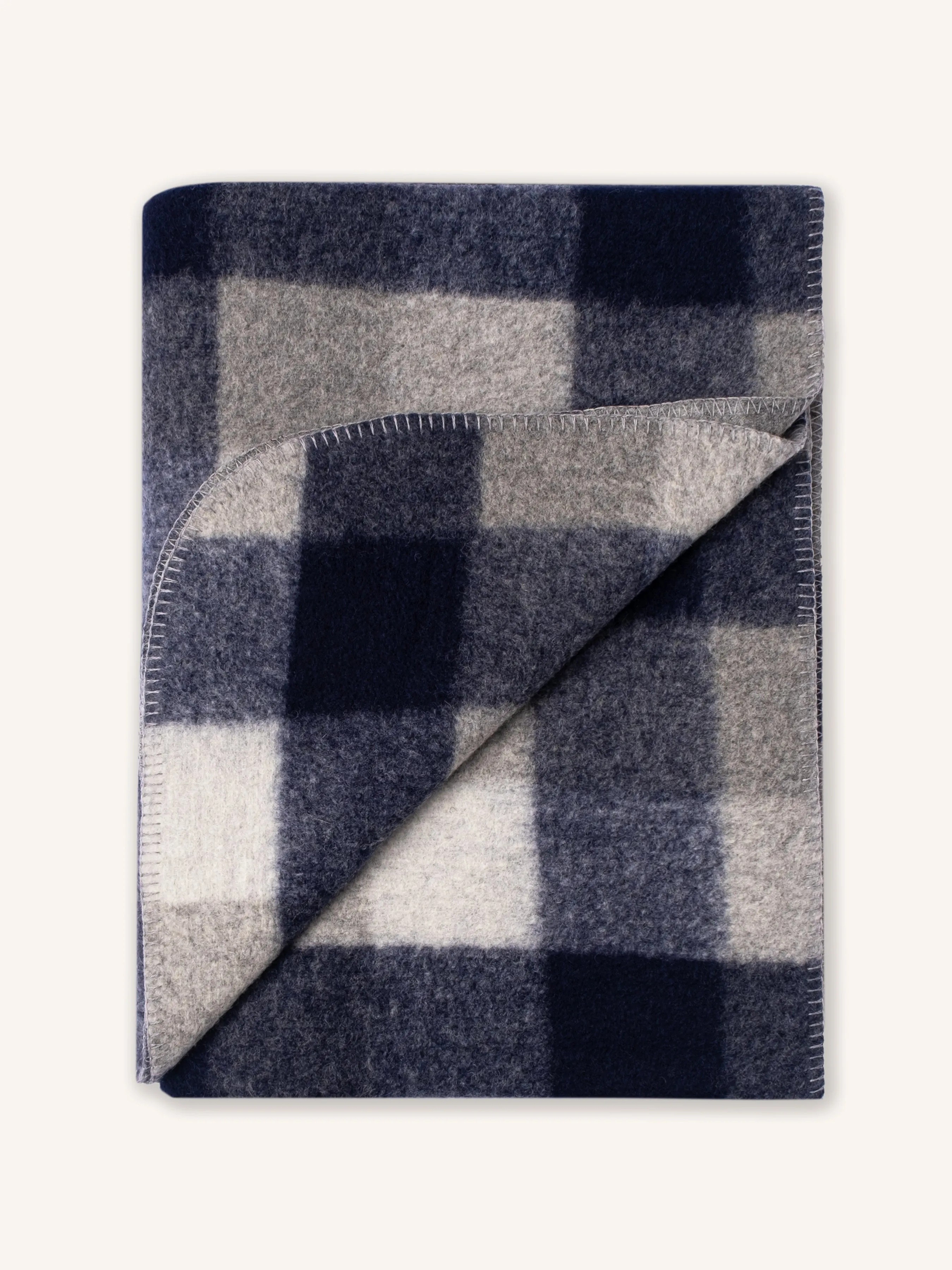 Blanket in Navy Check Italian Wool