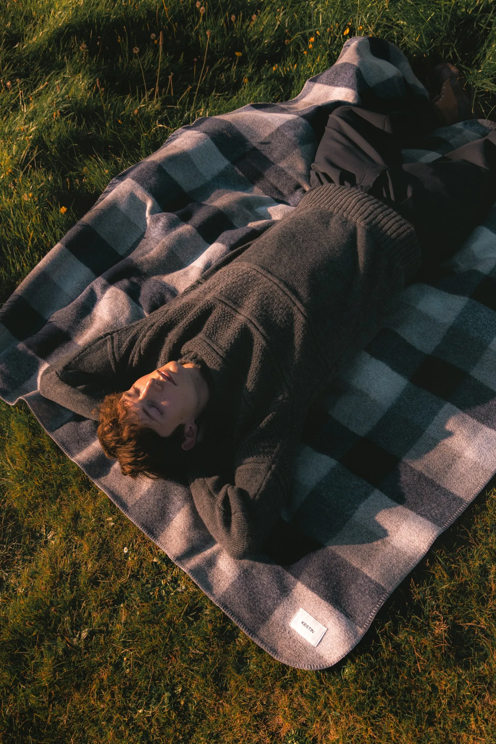 Blanket in Navy Check Italian Wool