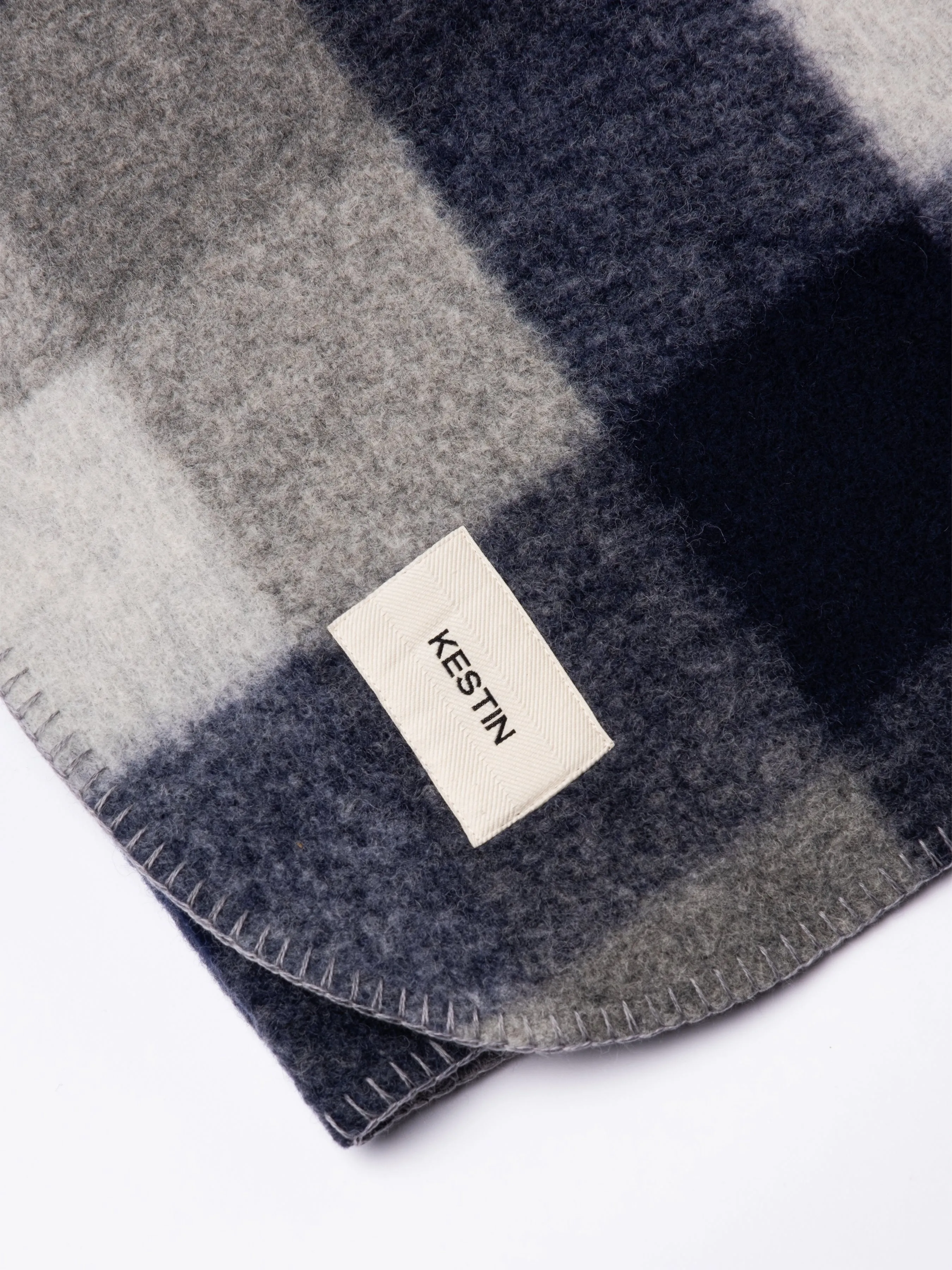 Blanket in Navy Check Italian Wool