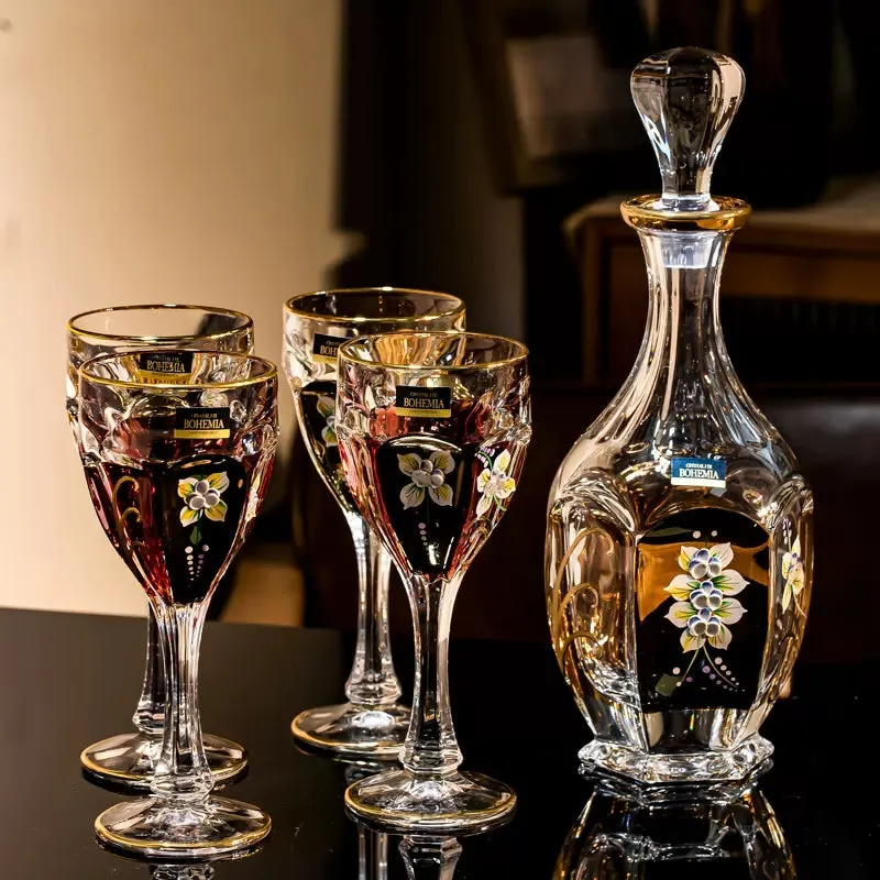 Bohemia Gold Enamel Wine Glasses Decanter Gift Set