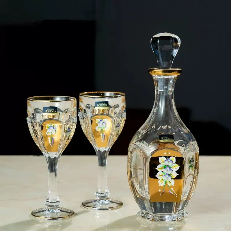 Bohemia Gold Enamel Wine Glasses Decanter Gift Set