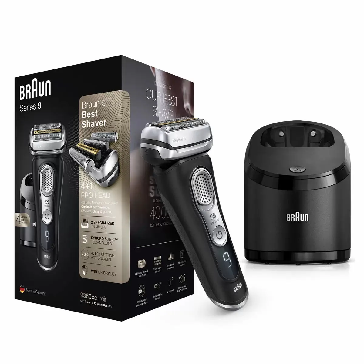 Braun Series 9 Electric Wet & Dry Shaver with Cleaning & Charging Station, 9360cc----------Clearance