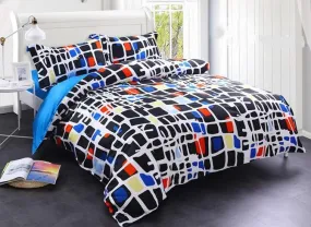 Brocade Colorful Blocks Texture Printed Luxury 4-Piece Cotton Bedding Sets/Duvet Cover