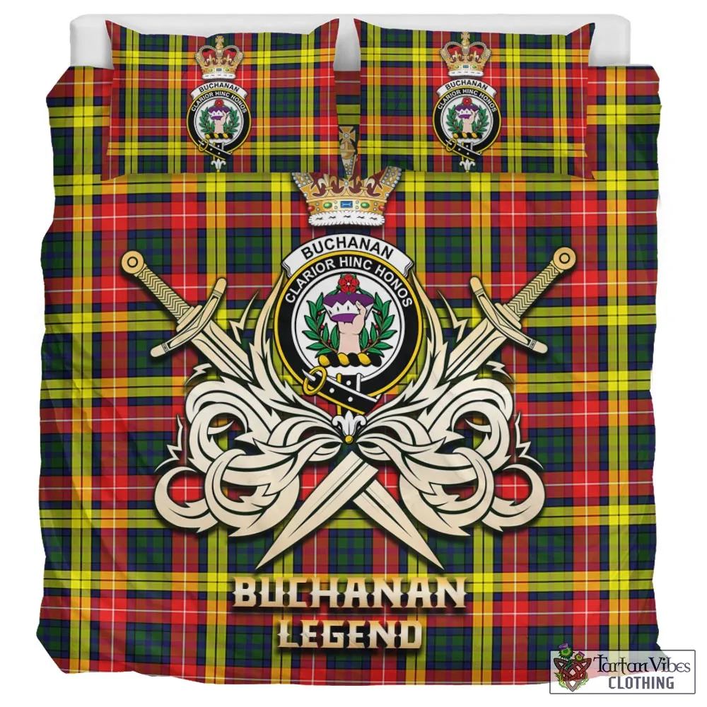 Buchanan Modern Tartan Bedding Set with Clan Crest and the Golden Sword of Courageous Legacy