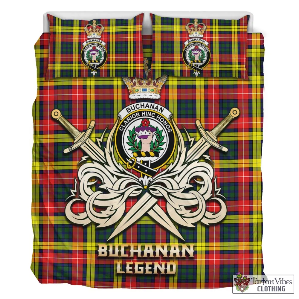 Buchanan Modern Tartan Bedding Set with Clan Crest and the Golden Sword of Courageous Legacy