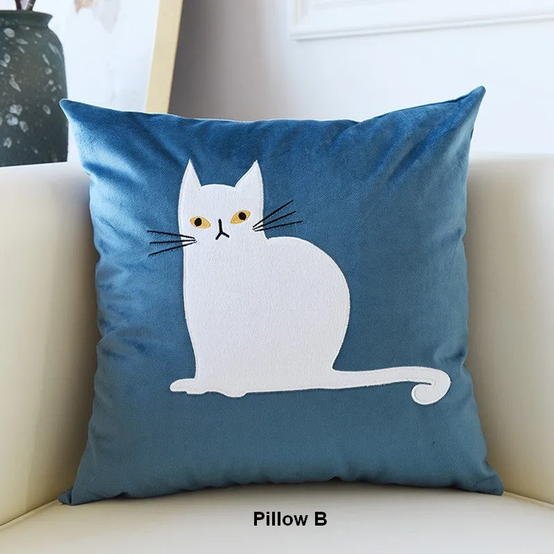 Cat Decorative Throw Pillows for Couch, Modern Sofa Decorative Pillows, Lovely Cat Pillow Covers for Kid's Room, Modern Decorative Throw Pillows