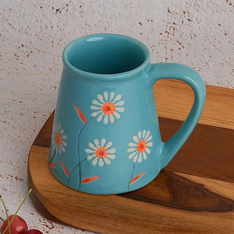 Ceramic Mug | Garden Bloom | Aqua Floral Print | 500 ml | Set of 2