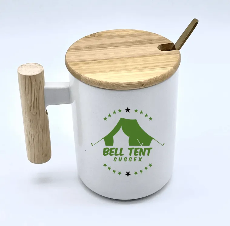 Ceramic Mug With Luxury Bamboo Handle & Lid