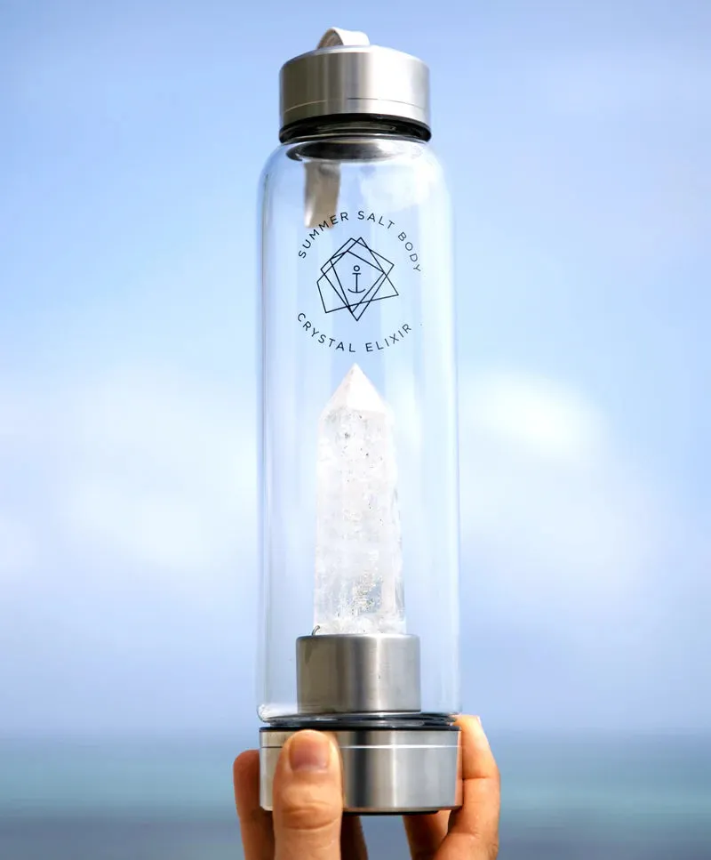 Clear Quartz Crystal Elixir - Glass Water Bottle 550ml