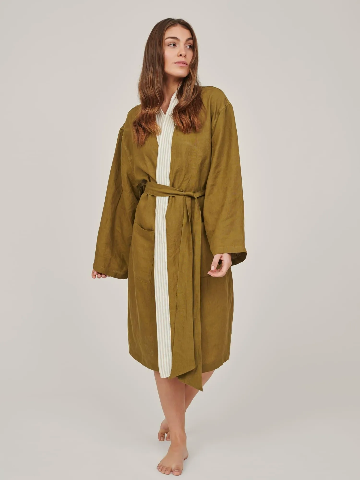 Custom Linen Robe in Olive