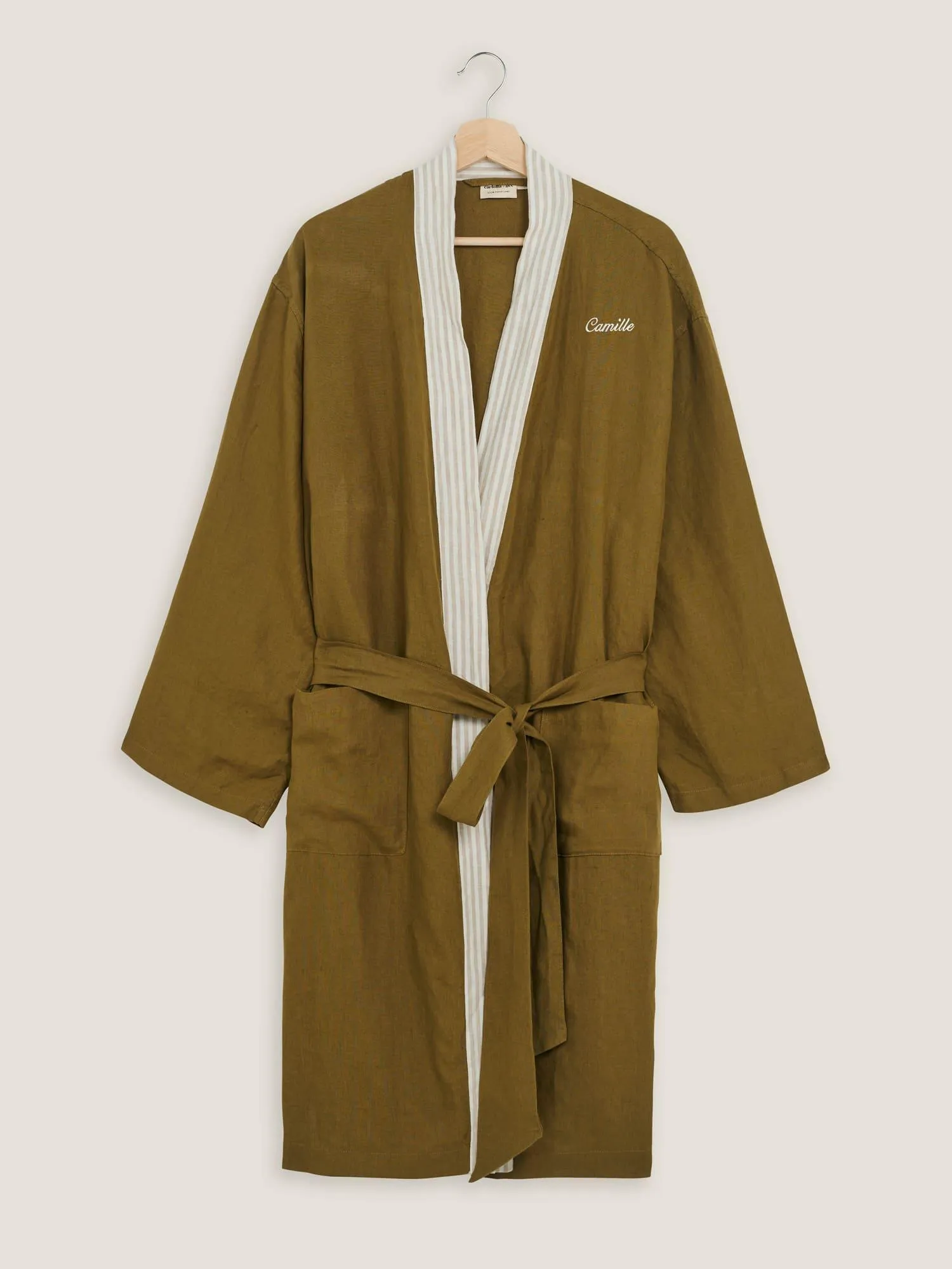 Custom Linen Robe in Olive