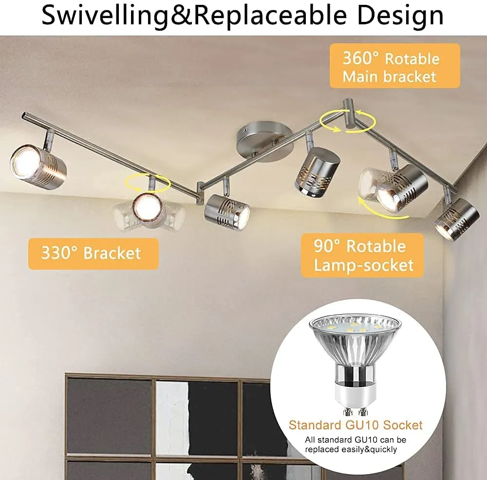 Depuley LED Ceiling Light Rotatable, 6 Way Kitchen Lights Ceiling, Chrome & Swivelling Design, Modern Spotlights for Kitchen, Living Room, Bedroom, Including 6 X 3W GU10 LED Bulbs (Warm White)