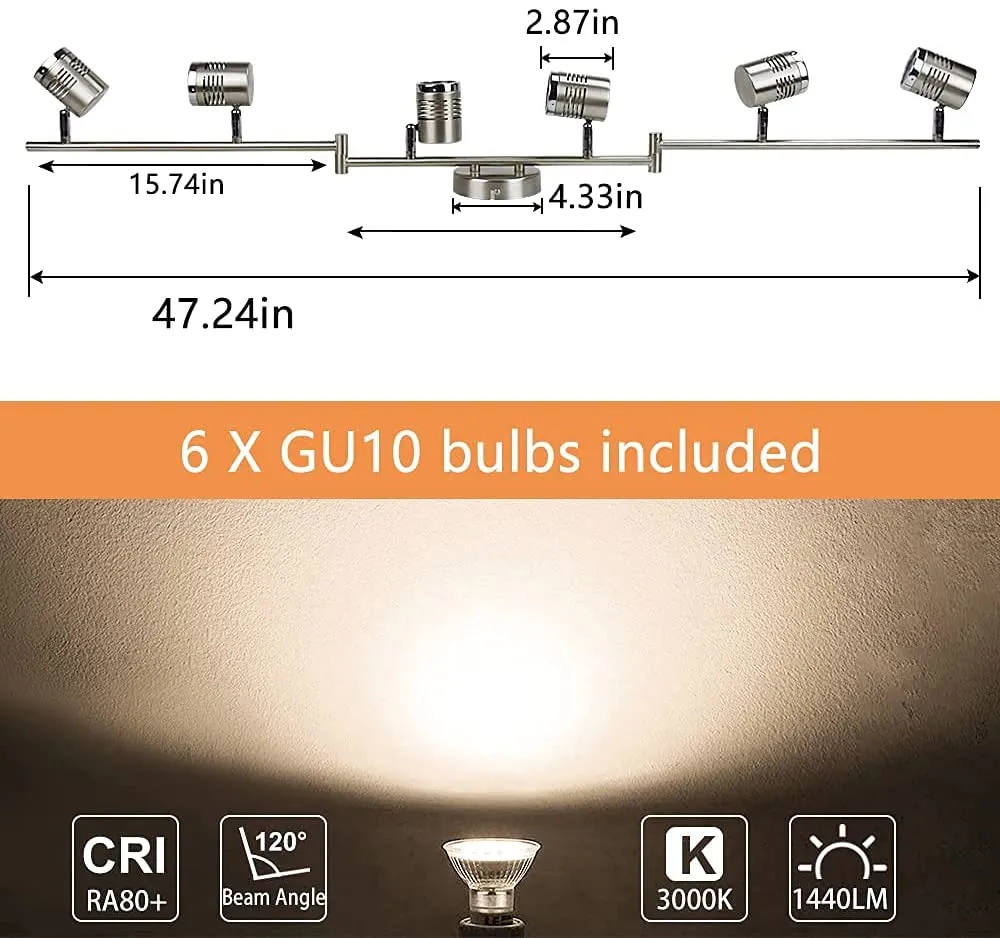 Depuley LED Ceiling Light Rotatable, 6 Way Kitchen Lights Ceiling, Chrome & Swivelling Design, Modern Spotlights for Kitchen, Living Room, Bedroom, Including 6 X 3W GU10 LED Bulbs (Warm White)