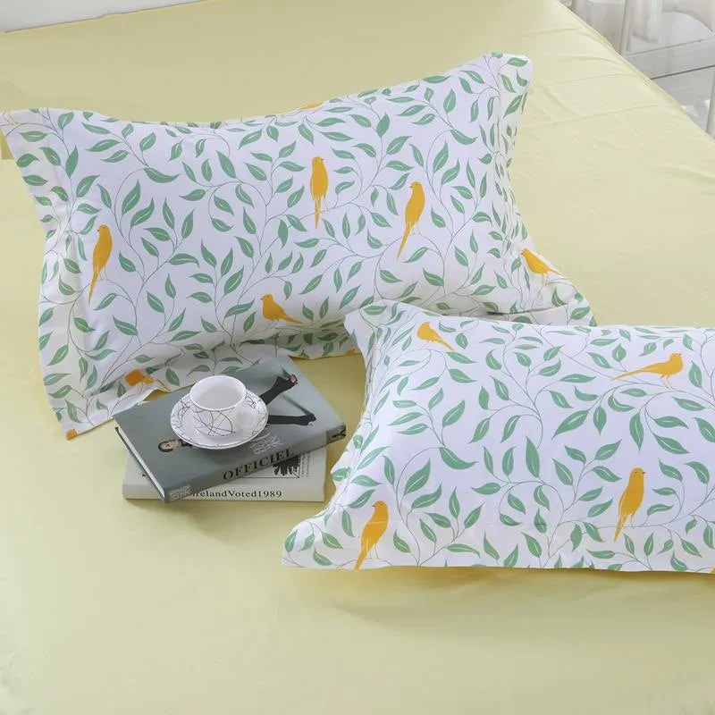 Designer Brocade Green Leaves Yellow Birds Pastoral Style Luxury 4-Piece Cotton Bedding Sets