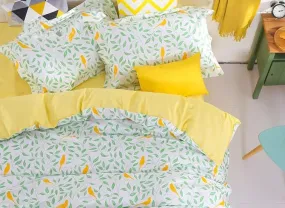 Designer Brocade Green Leaves Yellow Birds Pastoral Style Luxury 4-Piece Cotton Bedding Sets