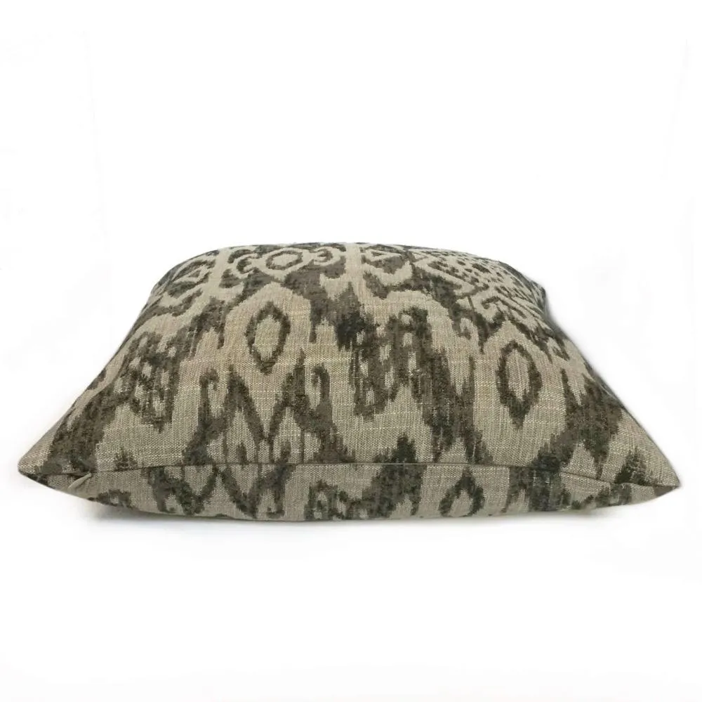 Designer Ethnic Ikat Tribal Gray Tan Upholstery Pillow Cover