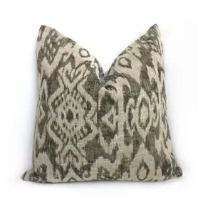 Designer Ethnic Ikat Tribal Gray Tan Upholstery Pillow Cover