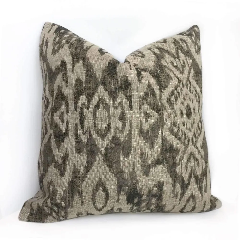 Designer Ethnic Ikat Tribal Gray Tan Upholstery Pillow Cover