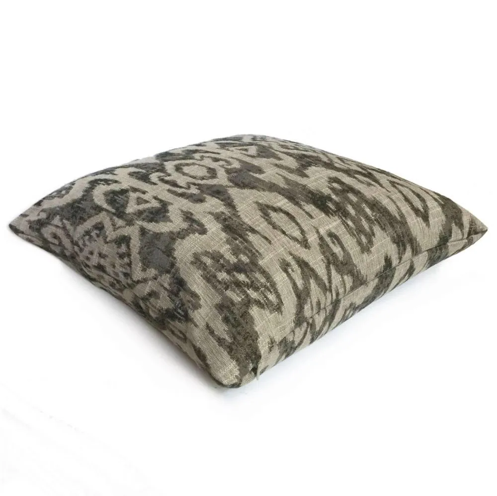 Designer Ethnic Ikat Tribal Gray Tan Upholstery Pillow Cover