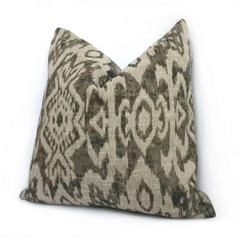 Designer Ethnic Ikat Tribal Gray Tan Upholstery Pillow Cover