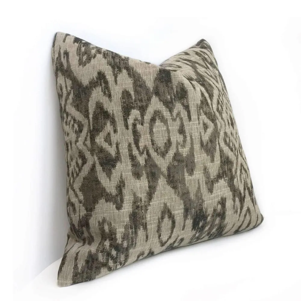 Designer Ethnic Ikat Tribal Gray Tan Upholstery Pillow Cover