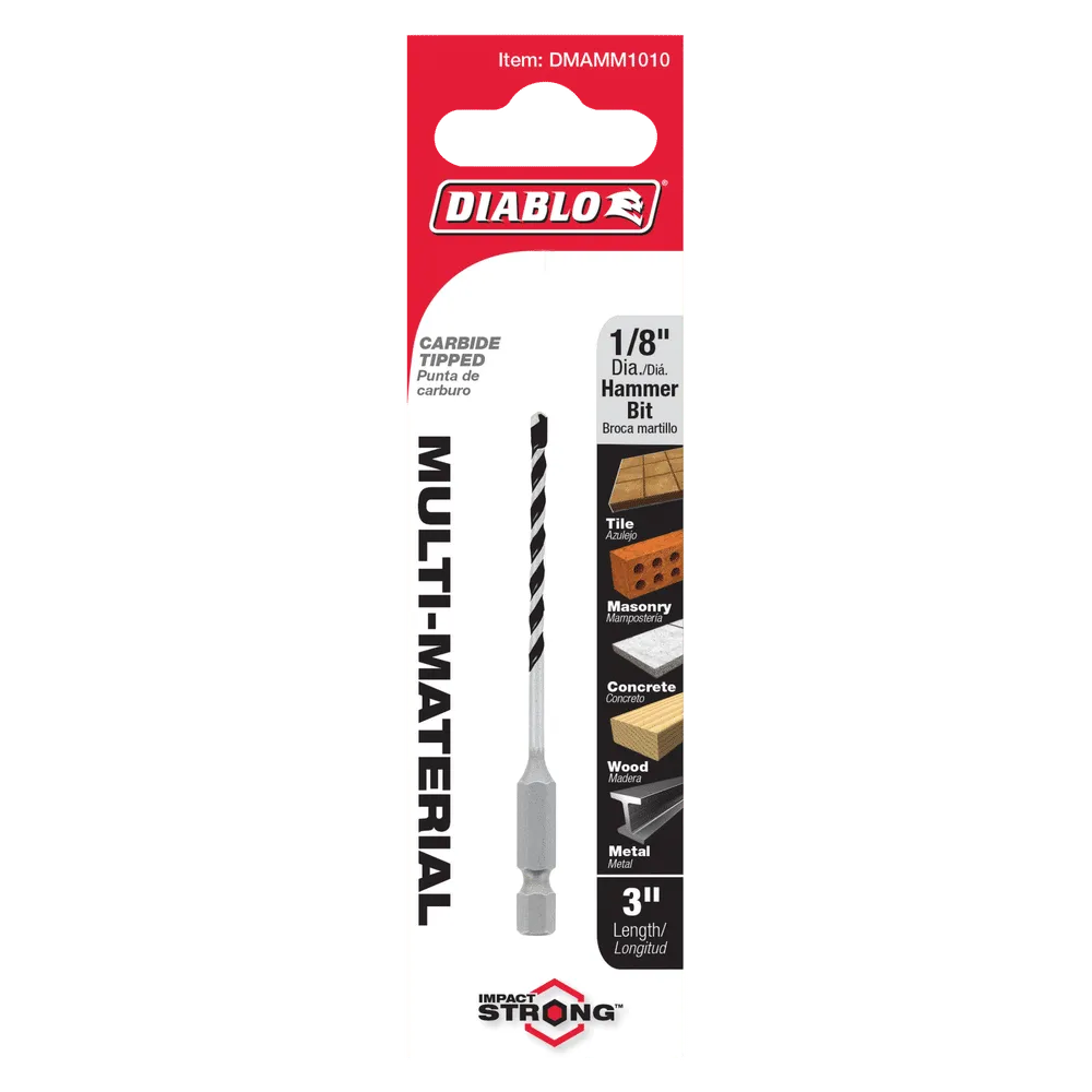 Diablo Tools DMAMM1010 1/8 in. x 2 in. x 3 in. Multi-Material Carbide Tipped Hammer Drill Bit