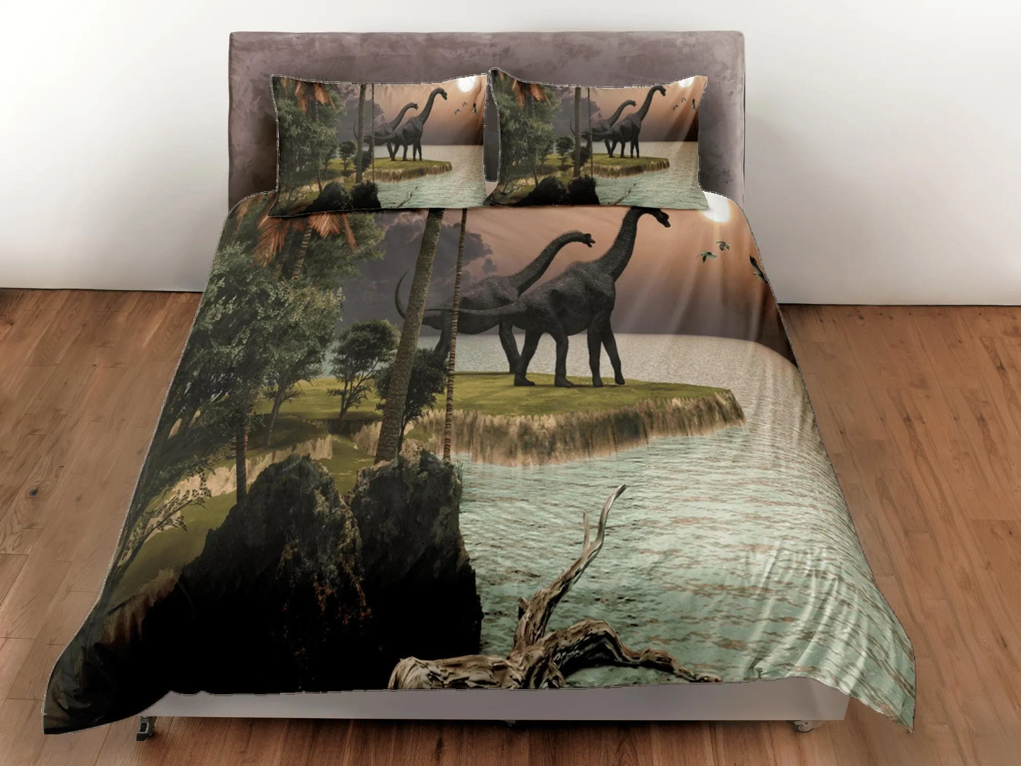 Diplodocus dinosaur in island bedding, adult duvet cover, dorm bedding, teen boys bedding set full, animal duvet cover set, dinosaur gift