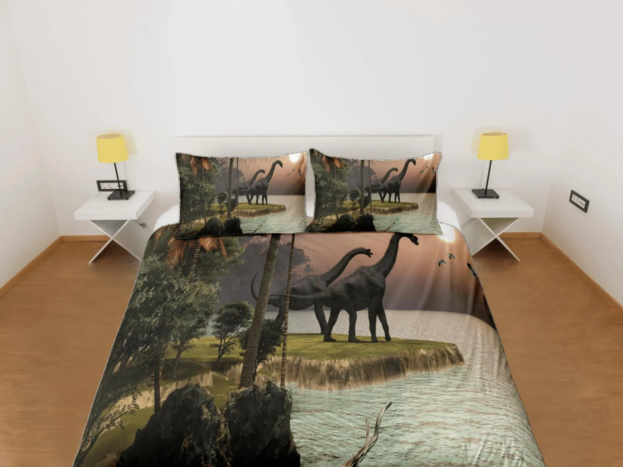 Diplodocus dinosaur in island bedding, adult duvet cover, dorm bedding, teen boys bedding set full, animal duvet cover set, dinosaur gift