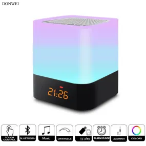 DONWEI Bluetooth Speaker Night Light Bedside Ambience Lights with Alarm Clock Rechargeable Touch Control Color LED Novelty Lamp