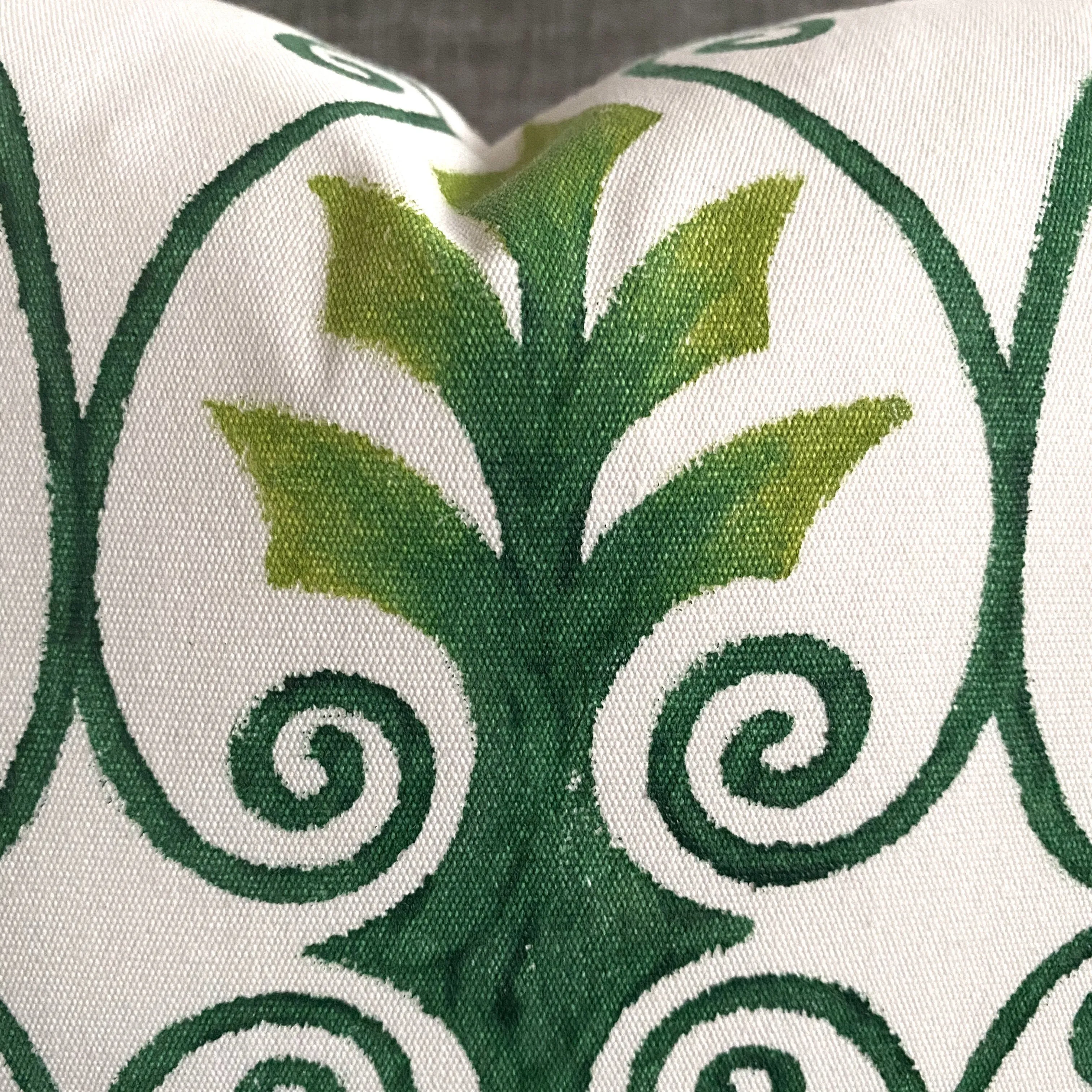 Eclectic Hand-Painted Green Lumbar Pillow Cover 13x22