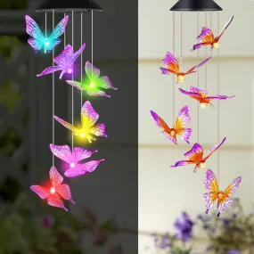 Ekhasa Solar Butterfly Wind Chimes | Solar Powered WindChime for Balcony, Outdoor & Garden Magical Solar Power Positive Vibes WindChimes Lights (Light Colour Changes, No Sound)