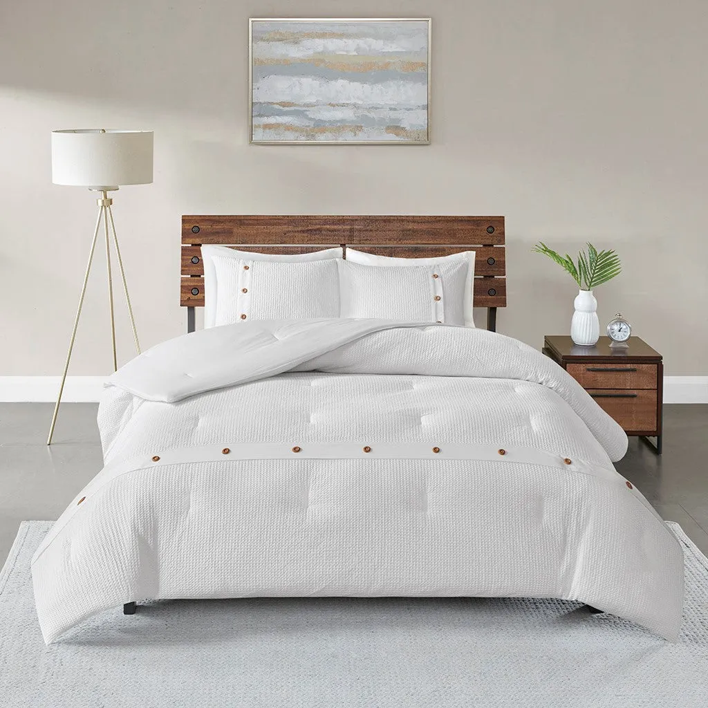 Finley 3 Piece Cotton Waffle Weave Comforter set - White