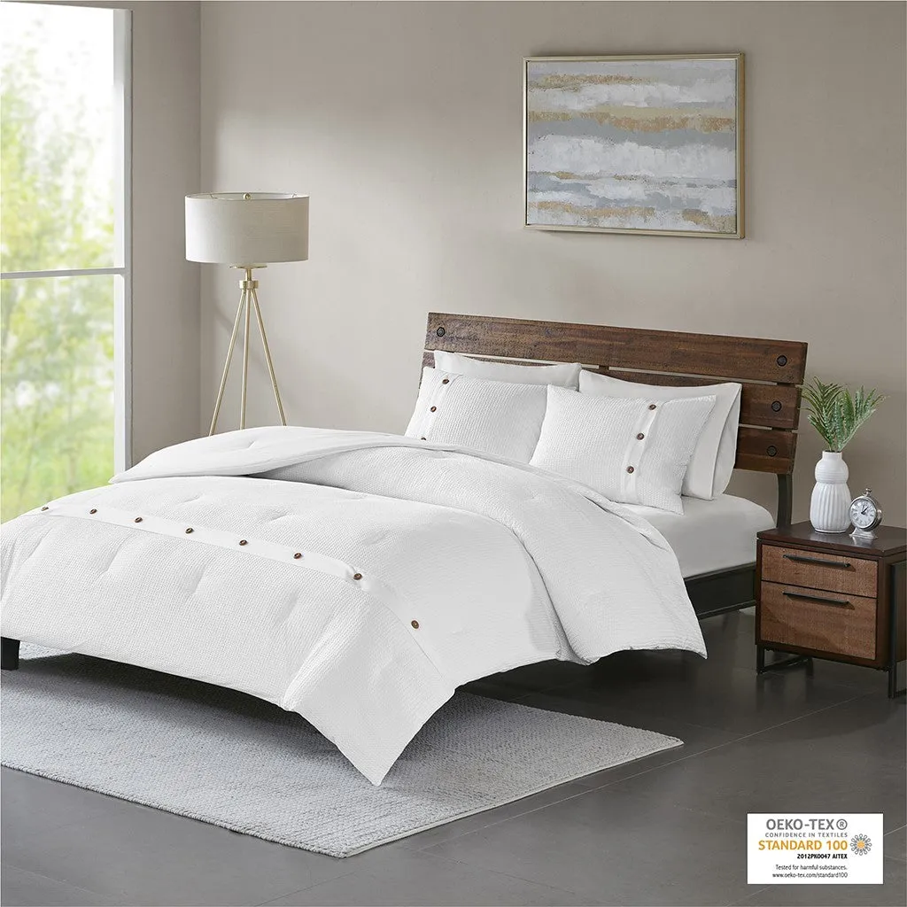 Finley 3 Piece Cotton Waffle Weave Comforter set - White