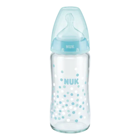 First Choice Plus Glass Baby Bottle Temp. Control - 240ml - Blue