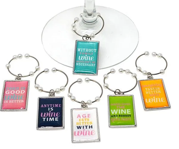 Funny Sayings Wine Charms S/6