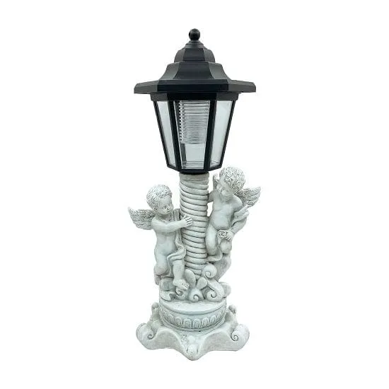 Garden Outdoor Landscape Solar Lighting Cherub Angel Garden Statue with Roman Pillar