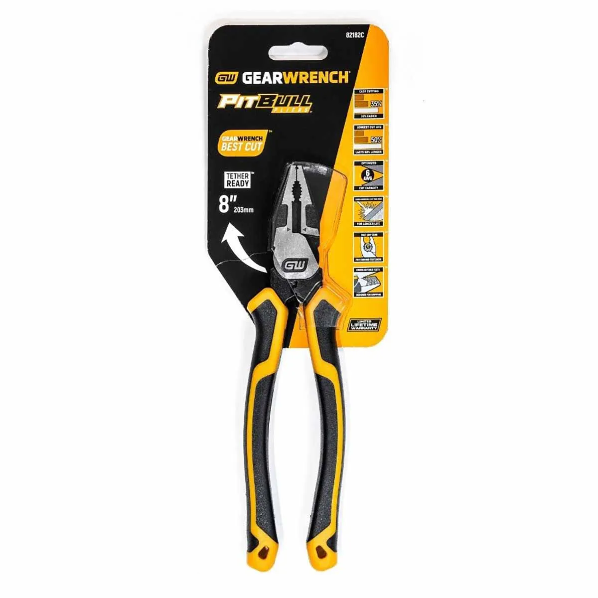 GearWrench 82182C 8" Pitbull Dual Material Universal Cutting Pliers