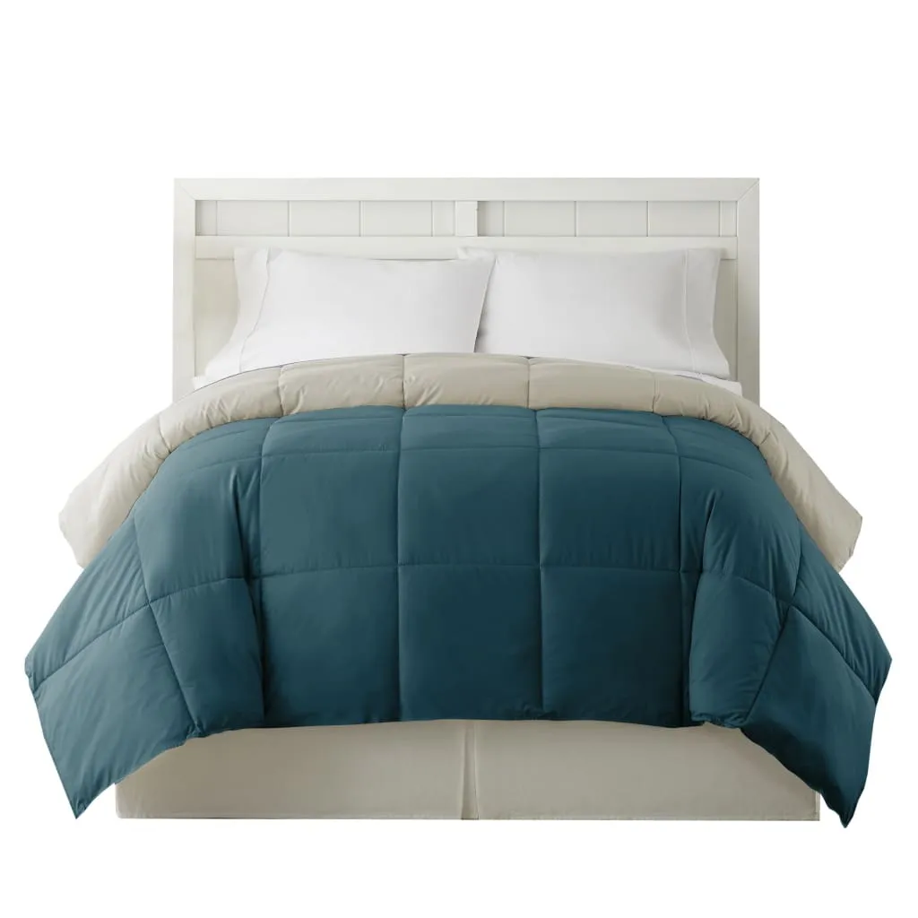 Genoa King Size Box Quilted Reversible Comforter By Casagear Home, Blue and Gray