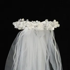 Girls White Organza Flowers Rhinestone Special Occasion 24" Veil