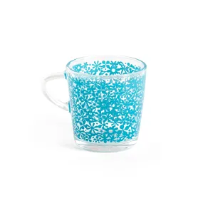 Glass Mug with Blue Flower Graphic