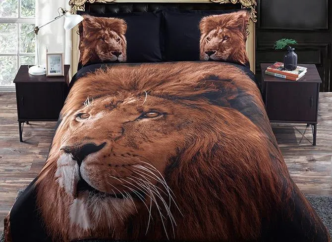 Golden Lion Head 3D Printed Polyester Luxury 4-Piece Bedding Sets