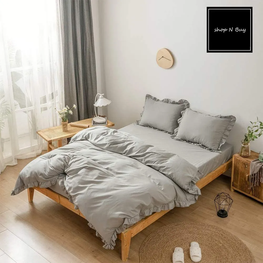 Grey With Ruffles Duvet Set - 4 Pieces