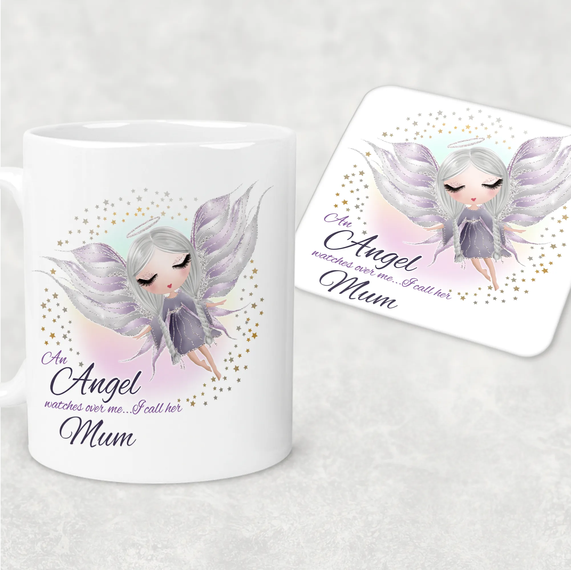 Guardian Angel Watches Over Me Personalised Mug and Coaster Set