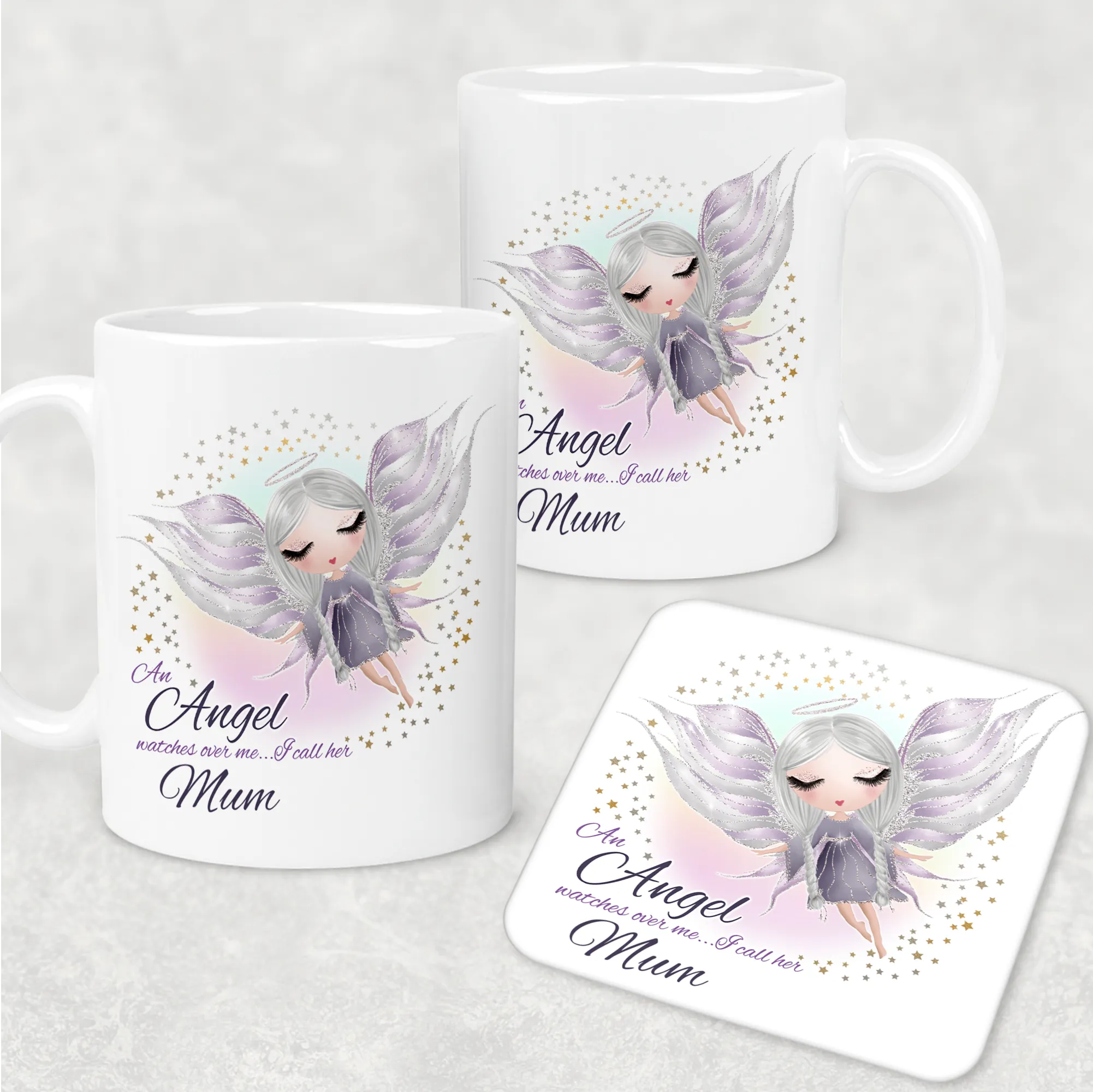 Guardian Angel Watches Over Me Personalised Mug and Coaster Set