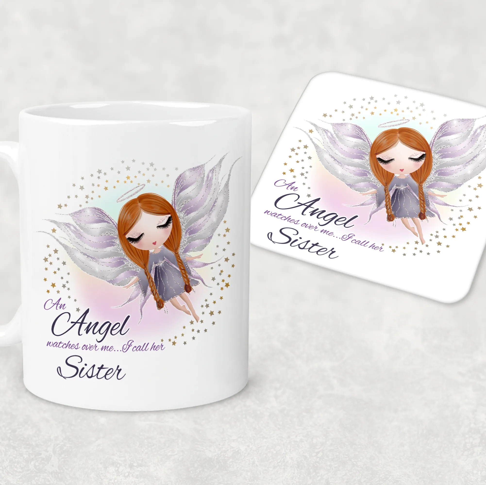 Guardian Angel Watches Over Me Personalised Mug and Coaster Set