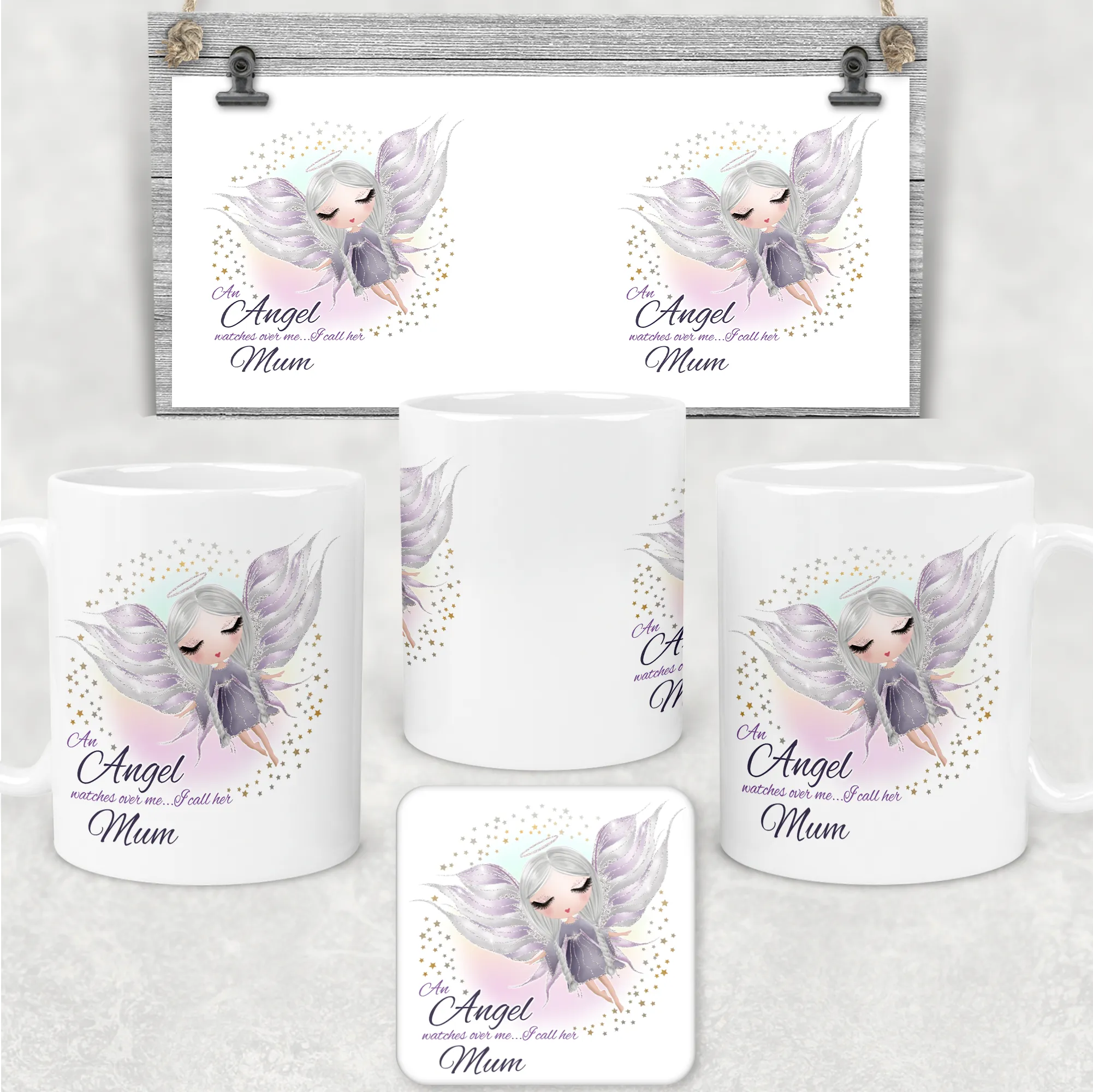 Guardian Angel Watches Over Me Personalised Mug and Coaster Set